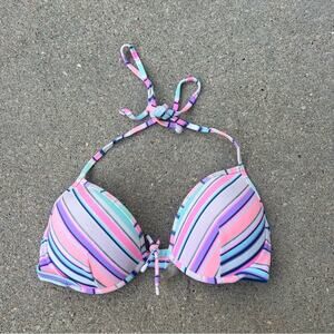 Victoria’s Secret 34D Pastel Diagonal Stripe Underwire Push-up Halter Bikini Top